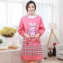 Womens kitchen waterproof thin bib mother size work apron fashion long sleeve oil-proof autumn clothes