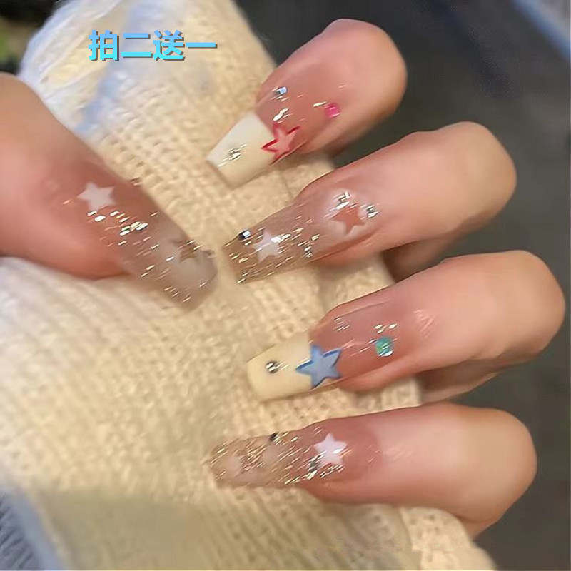 Children's Wearable Nails, Medium Length, 2026 New Model, Female Students' Dopamine Manicure, High-End Nail Patches, Finished Product