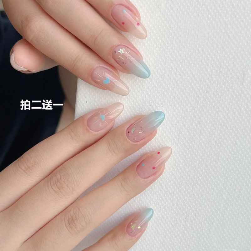 Blue Macaron Mid-Length Press-On Nails 2026 New High-End Almond-Shaped Nail Art Pure Desire Nail Stickers Finished Product Blue Macaron Mid-Length Press-On Nails 2026 New High-End Almond-Shaped Nail Art Pure Desire Nail Stickers Finished Product