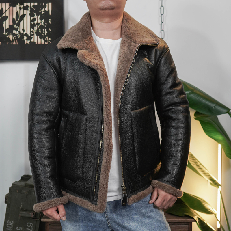 New Hunting-Style Genuine Sheepskin Fur Integrated Winter B3 Air Force Flight Jacket Genuine Leather Warm Coat for Men New Hunting-Style Genuine Sheepskin Fur Integrated Winter B3 Air Force Flight Jacket Genuine Leather Warm Coat for Men
