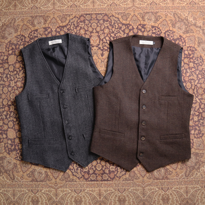 American Retro Style Herringbone Tweed Wool Vest Men's Business Slim Fit Single-Breasted Men's Suit Vest