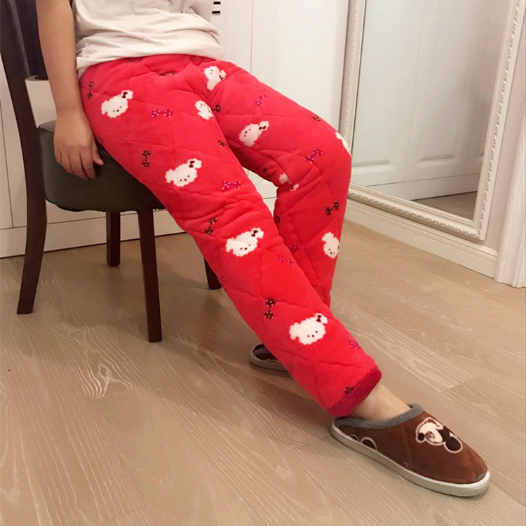 Tùy chỉnh cộng với nhung dày ba lớp quilted san hô lông cừu dày quần ấm ngủ phụ nữ quần dài nhà quần sooc nam
