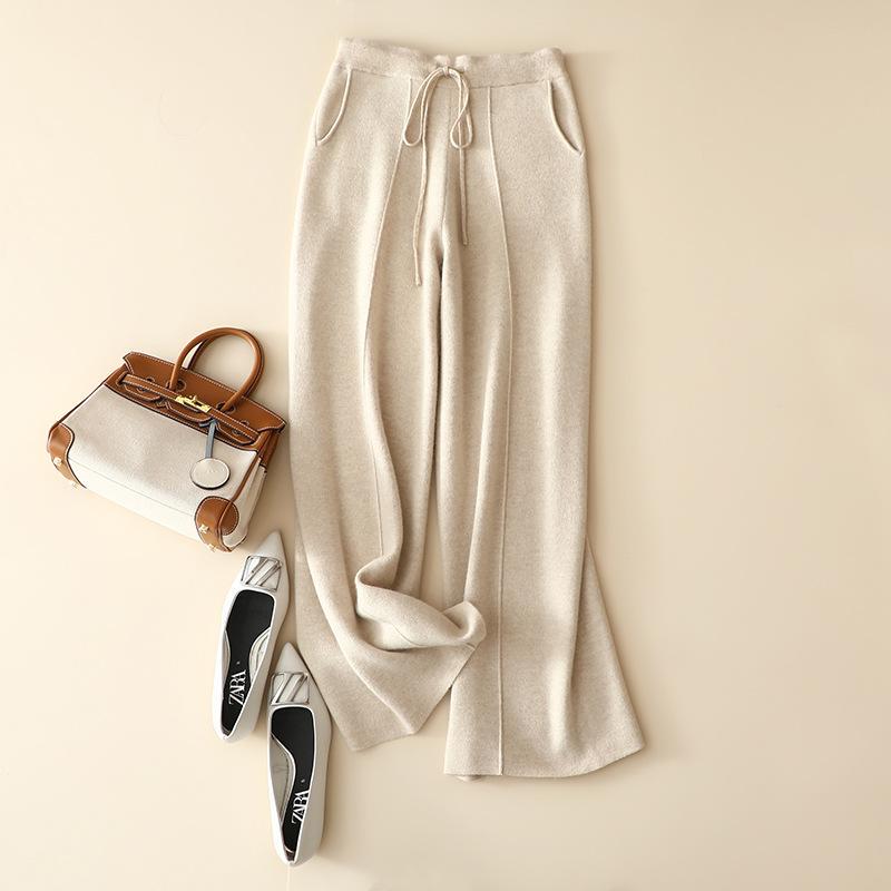 Xiyangyang 500g Thickened Cashmere Wide-Leg Pants for Women, Autumn and Winter, Slimming and Stylish, High-Waisted with Drawstring, Wool Long Pants Xiyangyang 500g Thickened Cashmere Wide-Leg Pants for Women, Autumn and Winter, Slimming and Stylish, High-Waisted with Drawstring, Wool Long Pants