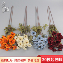 Retro autumn color lotus crane peony simulation flower silk flower wedding hall wedding road guide background soft decoration decoration flower art