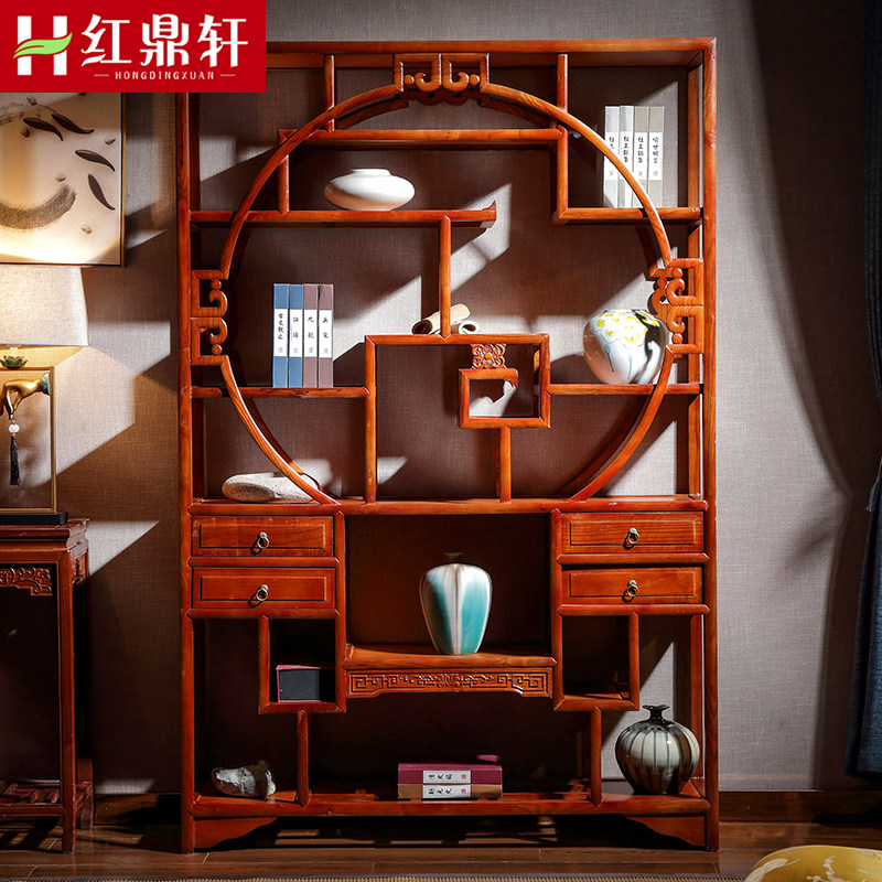 Bogu Shelf Solid Wood Chinese Antique Display Tea Shelf Multi-Treasure Cockshelf Living Room compartment Imitation Ancient Zen-Mysterious Guan Cabinet