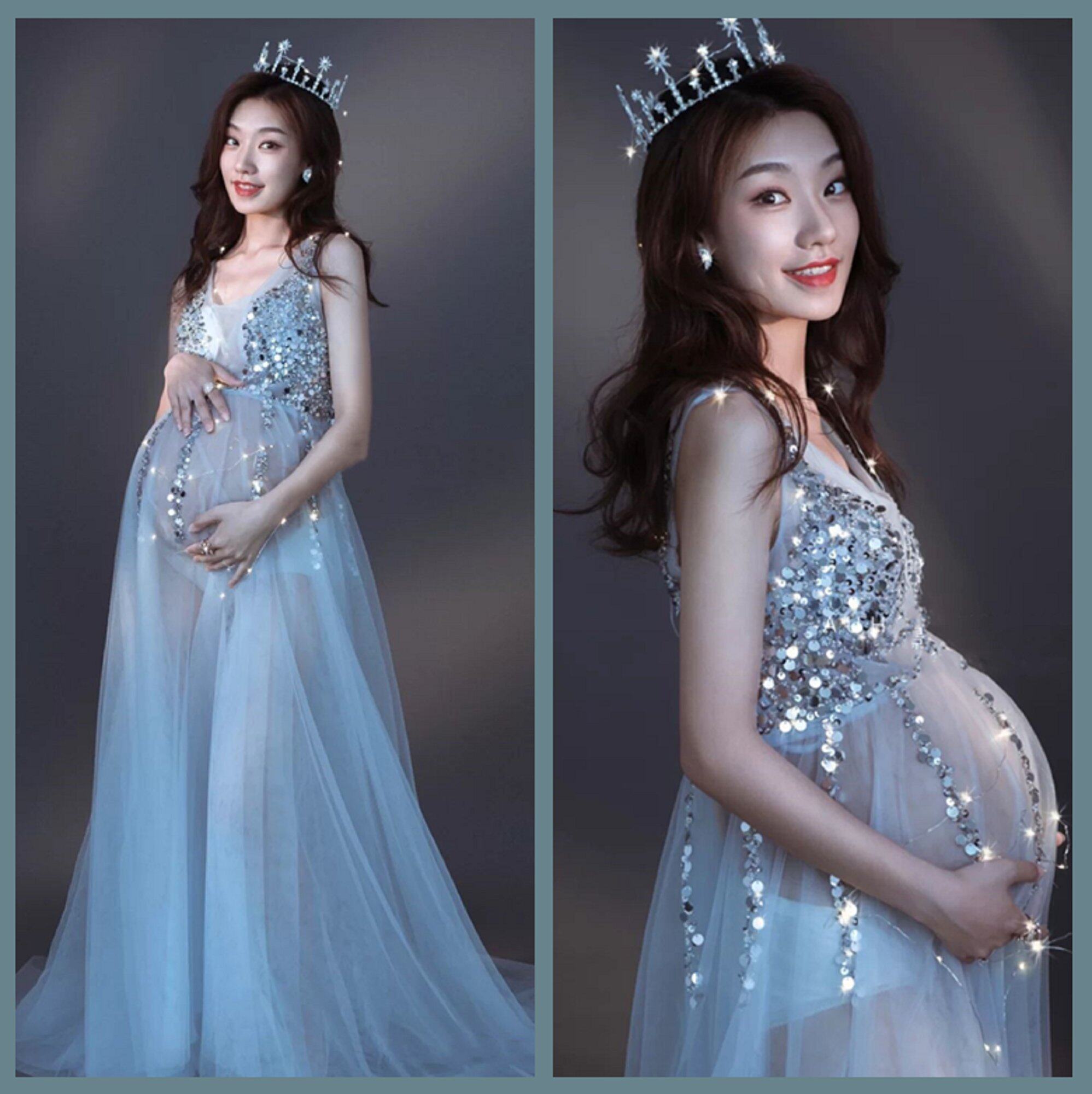 New Maternity Photo Clothing Beautiful High-end Dress Pregnant Mom Photo Studio Photo Clothing Perspective Mesh Photography Clothing