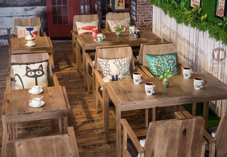 Old Elm Sofa Tea Table Cafe Bàn ghế kết hợp Retro Man Coffee Nhà hàng phương Tây Solid Wood Theme Restaurant Nội thất - FnB Furniture