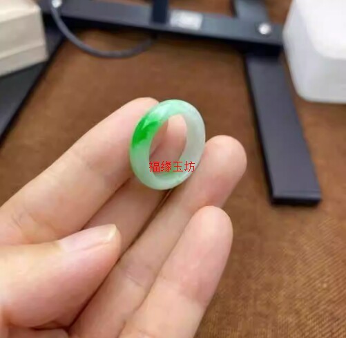 Jade green ring Myanmar old pit material ring