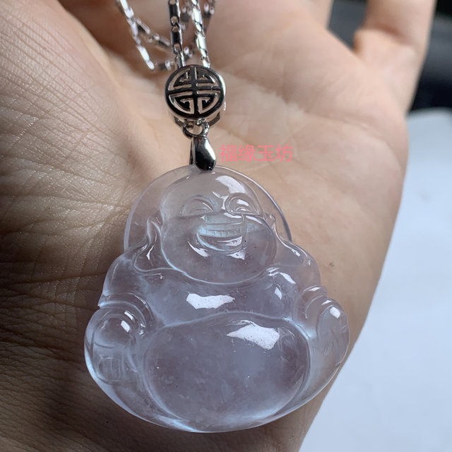 Jade Pendant Jade Buddha Jade Pendant Maitreya Buddha Burmese Silver Inlaid Jade Ice Seed Inlaid Jewelry