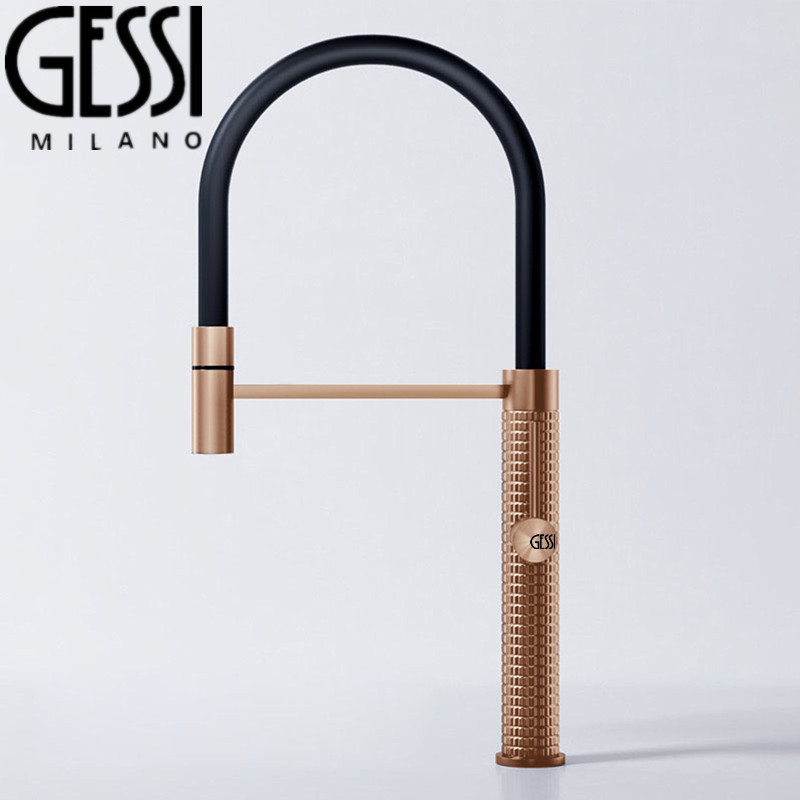 Italian Gessi Kitchen Faucet 316 Island Countertop Splash-Proof Hot and Cold Pull-Out Rotating Water Purification Two-In-One Faucet Copper