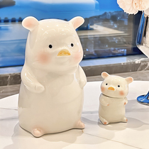 Cute cartoon ceramic toothpick box household toothpick holder creative light luxury high-end dental floss box cotton swab storage box ornaments