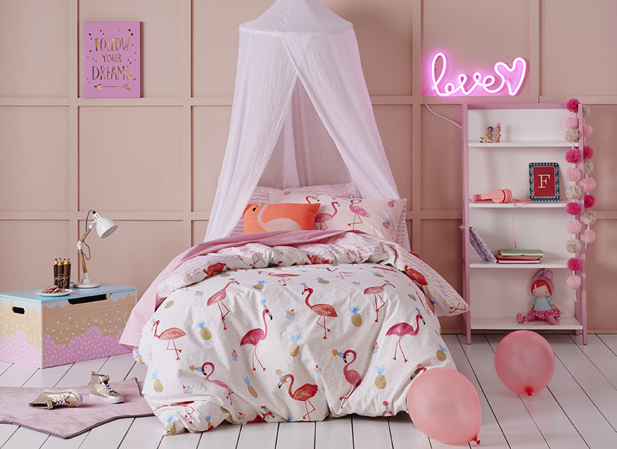 Xiaoyu lưu ý Úc trẻ em adairs giường ngủ bông chăn + gối Flamingo vận chuyển tại chỗ - Bộ đồ giường trẻ em 	bộ chăn ga gối đệm cho bé sơ sinh	