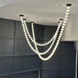 Cream-Colored Magic Bean Chandelier, Duplex Staircase Bedroom Pearl Necklace Dining Room Lamp, French-Style High-End Magic Bean Living Room Lamp