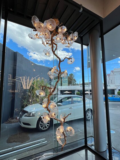 Rotating Staircase Chandelier with a Zen-Inspired, Light Luxury, High-End Design, All-Copper, New Chinese-Style Villa Living Room Lotus Leaf Lamp