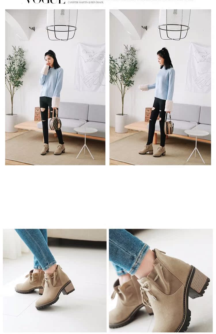 Văn học Nhật Bản Mori Mori phiên bản Hàn Quốc với một đôi bốt cao gót đế dày boot cổ ngắn