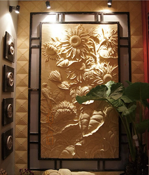Sandstone relief mural sunflower plant carving mural background porch decoration indoor and outdoor decorative relief