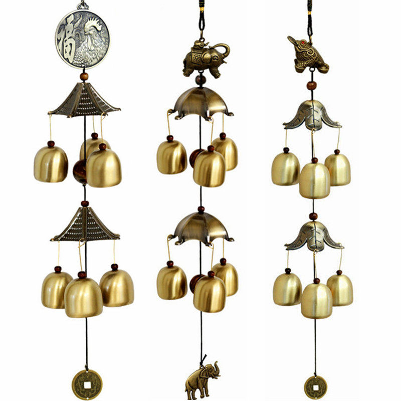 2-layer 6 bells wind chimes hanging door decoration Yunnan Lijiang pastoral Feng Shui bell creative metal copper wind chimes 