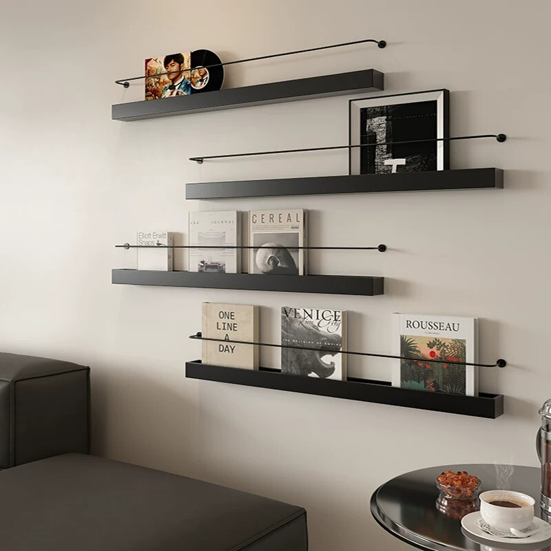 Nordic Metal Iron Art Wall-Mounted Bookshelf for Living Room, Simple Wall-Mounted Magazine Rack, Decorative Magazine Storage Display Rack