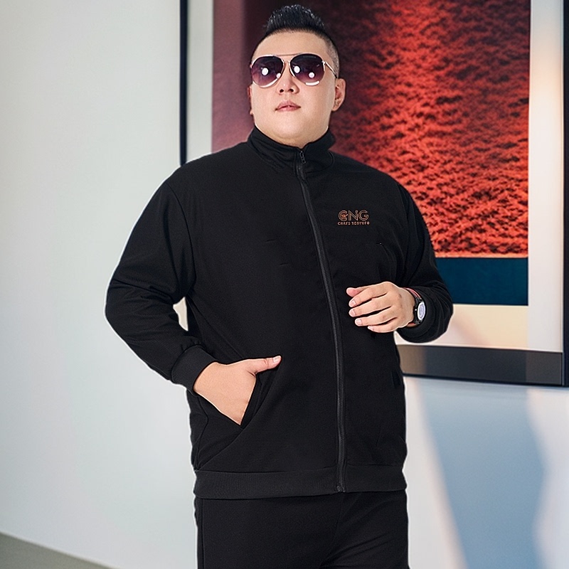 Plus-Size Men's Clothing, Extra Large Size, Spring, Autumn, and Winter Stand-Collar Jacket, Black Outerwear, Zip-Up Cardigan Plus-Size Men's Clothing, Extra Large Size, Spring, Autumn, and Winter Stand-Collar Jacket, Black Outerwear, Zip-Up Cardigan