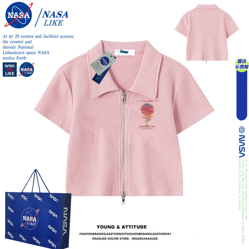 Nasa Zipper Sweet and Cool Spicy Short-Sleeve T-Shirt for Women, Summer Design, Niche Style, Slim Fit, Crop Top Nasa Zipper Sweet and Cool Spicy Short-Sleeve T-Shirt for Women, Summer Design, Niche Style, Slim Fit, Crop Top