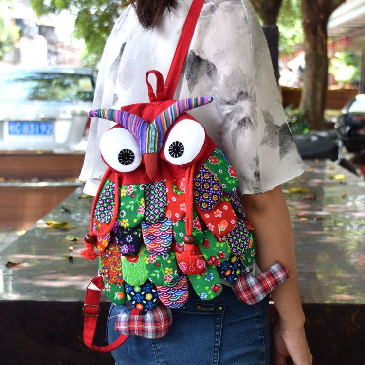 Yunnan ethnic wind bag Cat Head Hawk double shoulder bag Children Double shoulder bag Cute Cartoon Sails Cloth Bag Bag Wholesale