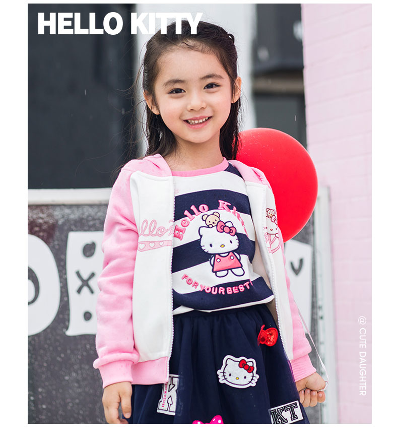 Hellokitty quần áo trẻ em cô gái áo mùa thu 2018 mới dày cộng với nhung trẻ em trẻ em lớn của phụ nữ áo khoác