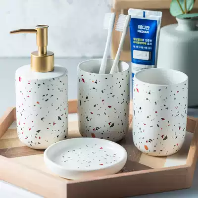 Simple bathroom set Ceramic washing four-piece set Bathroom supplies decoration Hotel clubhouse model room set Light luxury
