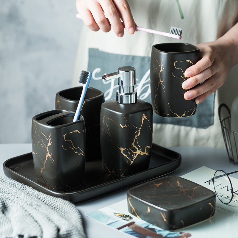 Brief Joins Ceramic Bathroom Five Pieces Sets Wash Suit Makeup Room Hem Wedding Gift Gargle Cup Suit