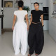 Akiyo studio ເອີຣົບແລະອາເມລິກາ retro ສູງ waisted loose scimitar pants elastic waist wide-leg pants banana pants ກາງເກງ