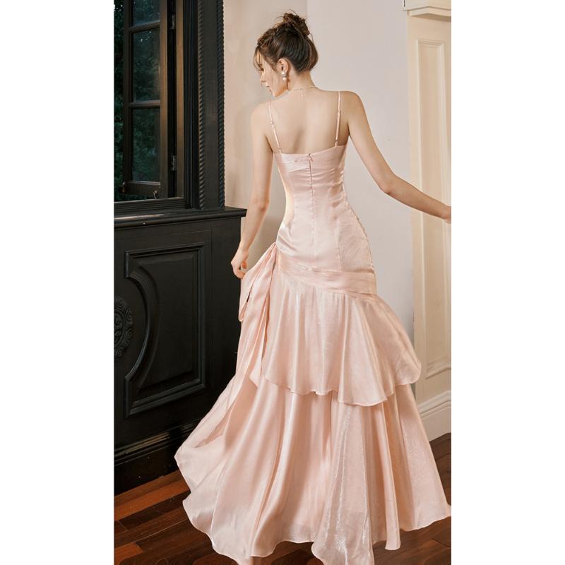 Gjfd【Crystal Rose】Pink Flowing Mermaid Dress High-End Light Luxury Niche Princess Gown