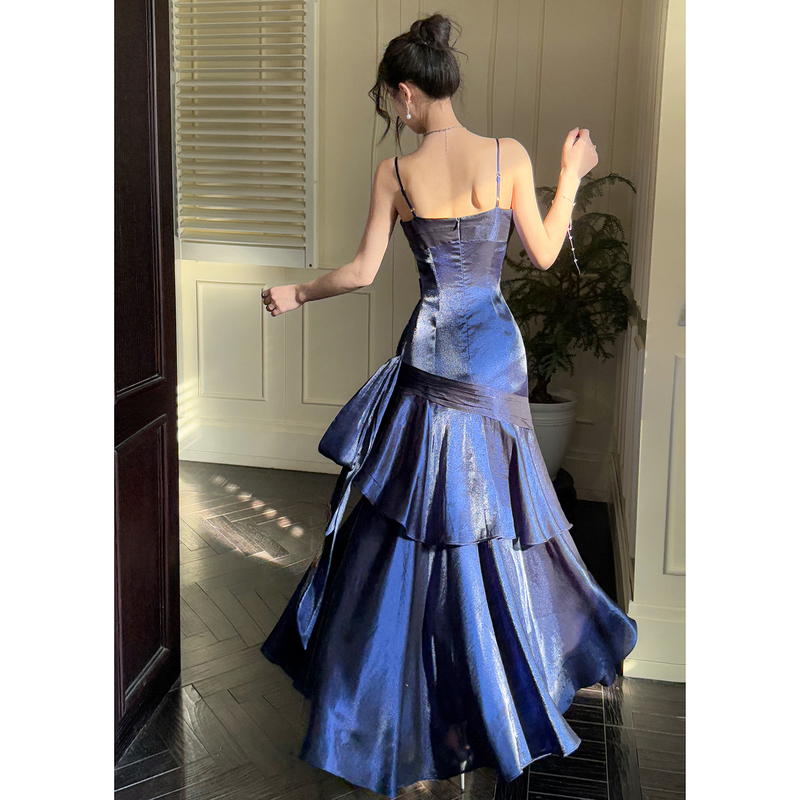 Gjfd【Blue Enchantress】Mermaid Princess Ruffled High-End Dress Light Luxury Niche Coming-Of-Age Ceremony Birthday Dress