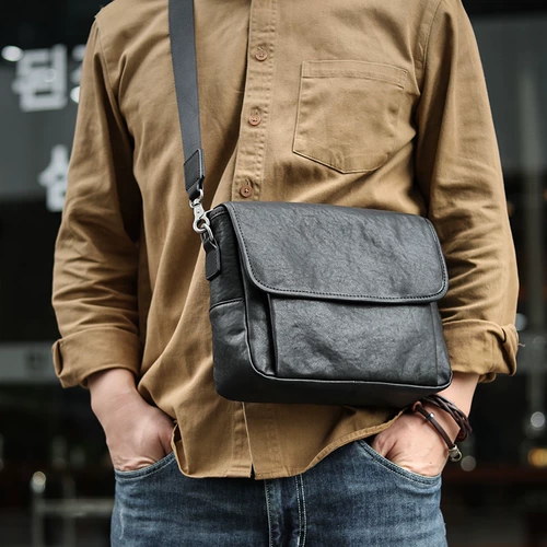 Качественный мужской рюкзак из натуральной кожи через плечо, оригинальный нишевый квадратный повседневный мужской рюкзак из кожи растительного дубления, повседневный рюкзак