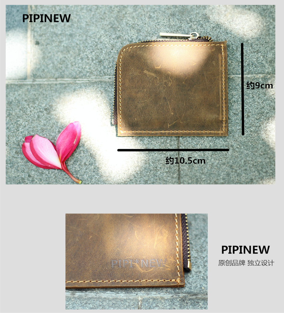 Pipi gia súc retro hướng dẫn sử dụng gói thẻ da ví tiền lớp da đầu tiên da ngựa điên ví dây kéo túi xu gói - Chủ thẻ ví nam lv