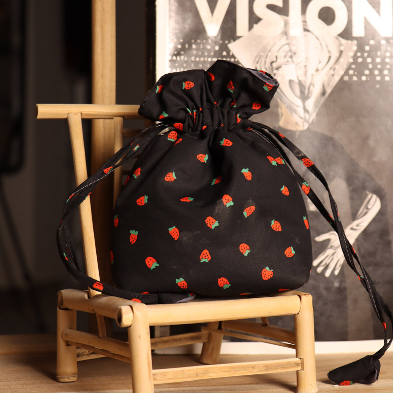 Sen Department small fresh and simple portable carry-on coin purse cotton and linen printing mobile phone drawstring lipstick cosmetic bag