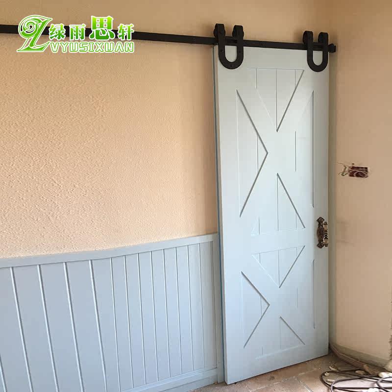 Green Rain Sixuan Custom Mediterranean light blue barn door moving door