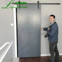 Green Rain Sixuan grey barn door moving door set to French grey high-grade grey wood door