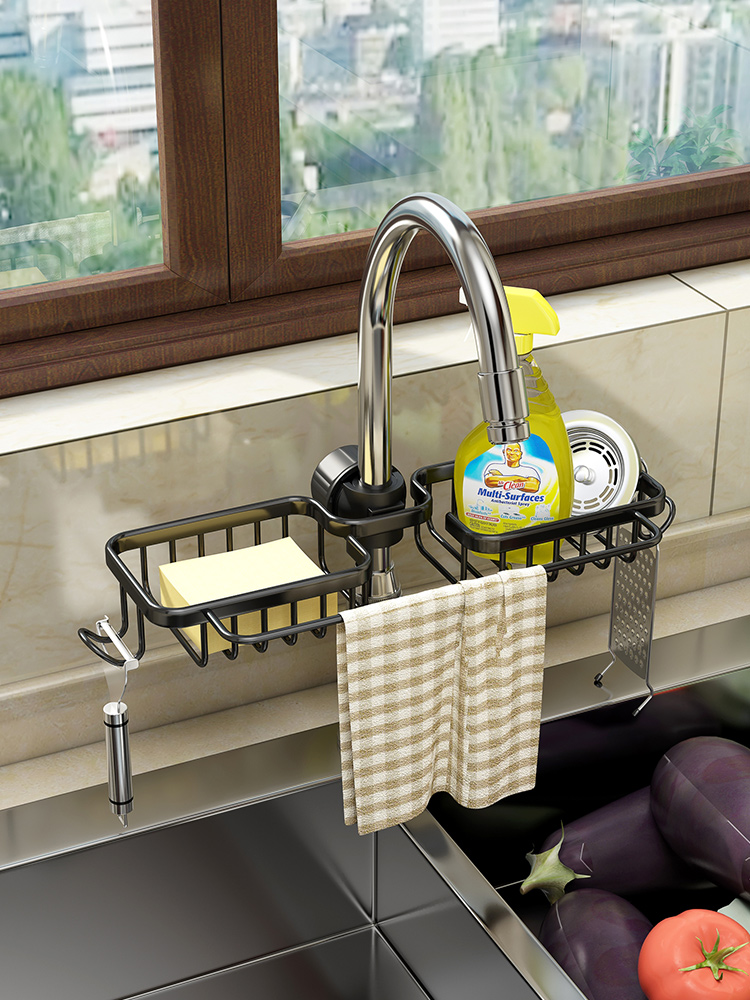 Kitchen faucet shelf Dish washer sink sink Drain basket Sponge brush cleaning cloth rag storage shelf
