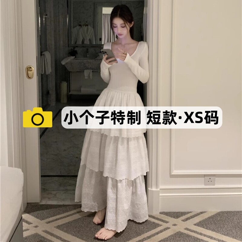 150cm Petite White Backless Slip Dress for Women, Autumn and Winter Ballet Style Long Dress, Elegant and Sophisticated Tiered Dress 150cm Petite White Backless Slip Dress for Women, Autumn and Winter Ballet Style Long Dress, Elegant and Sophisticated Tiered Dress