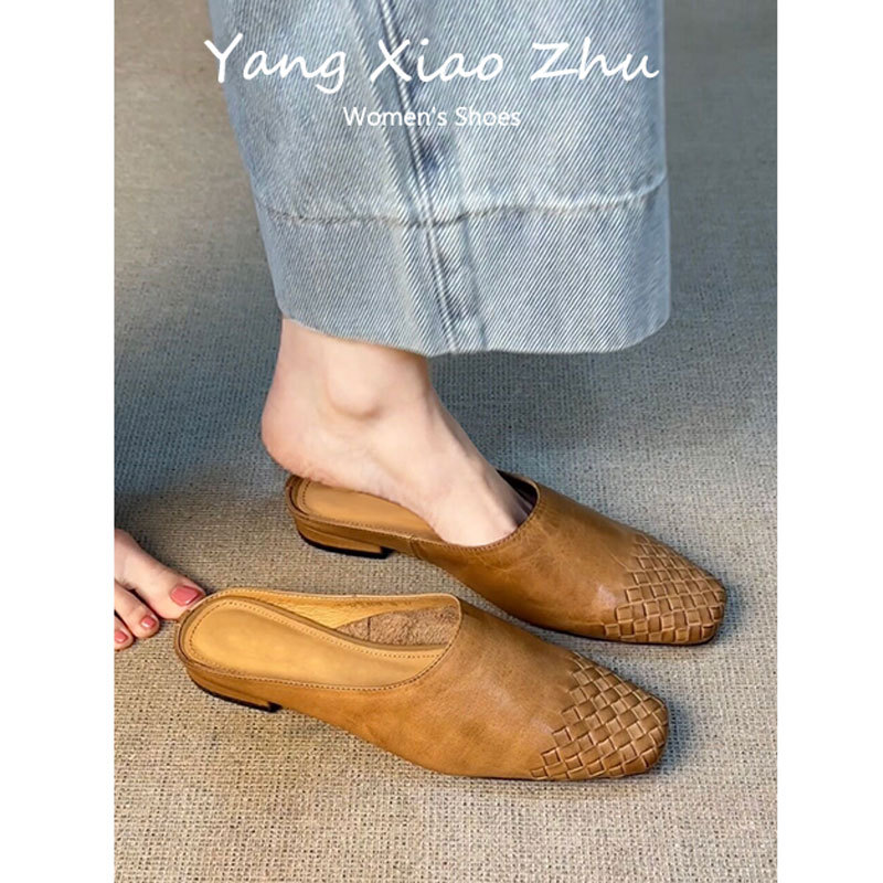 Sheepskin Version~ French Retro Woven Toe-Cap Half-Slippers for Women, Fashionable Slip-On Casual Sandals for Outdoor Wear
