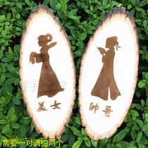 Mens and womens restroom log sign carving listed retro sign toilet creative nameplate characteristic door number