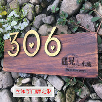 Chinese solid wood box plate customization Digital House card studio signboard wooden brand Room Three-dimensional character customization