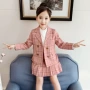 Bộ đồ kẻ sọc cotton giản dị cho bộ đồ mùa xuân hè 2019 Bộ đồ vest nhỏ Hàn Quốc Blazer xếp li hai mảnh - Áo khoác áo dạ cho bé