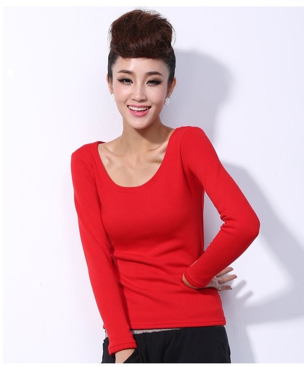 Winter Plus nhung dày áo sơ mi cổ áo siêu mỏng cổ áo phụ nữ ấm ngọn Đồ lót vô hình lớn u vòng cổ - Áo ấm ao giu nhiet co lo nam