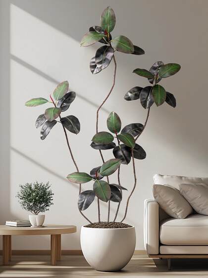 Black Diamond Rubber Tree Artificial Plant Potted Indoor Floor-Standing Fake Tree Bionic Green Plant Landscaping Home Furnishings Decoration