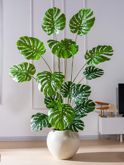 High-End Artificial Green Plant Monstera Areca Palm Indoor Potted Large Fake Tree Bionic Plant Floor-Standing Decorative Ornament