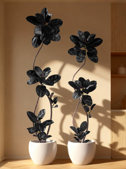 Artificial Black Rubber Tree for Indoor Living Room, High-End Bionic Banyan Tree, Floor-Standing Potted Fake Tree Ornament, Mid-Century Style