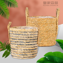 Ins style green plants hand-woven flower pot plants straw flower basket ornaments home living room rattan basket decoration