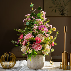 High-End Artificial Rose Flower Arrangement, Desktop Plastic Flowers, Fake Flower Decorations, Living Room Dining Table Flower Decoration, Silk Floral Art Ornaments