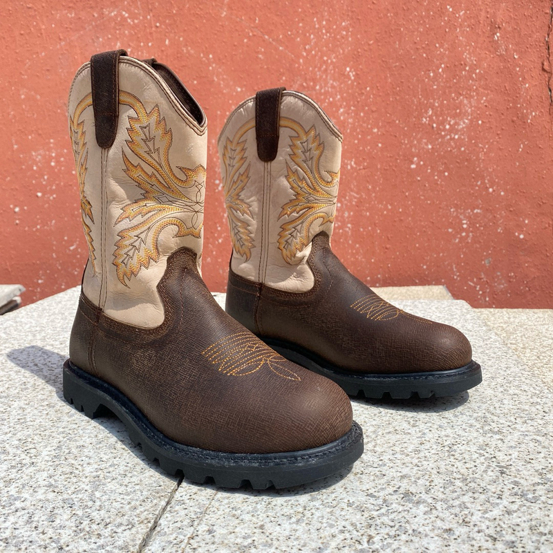 Round-Toe Embroidered Western Cowboy Boots, Embroidered Horseshoe Root, Equestrian Performance Motorcycle Boots, Non-Steel Toe, Protective Goodyear Round-Toe Embroidered Western Cowboy Boots, Embroidered Horseshoe Root, Equestrian Performance Motorcycle Boots, Non-Steel Toe, Protective Goodyear