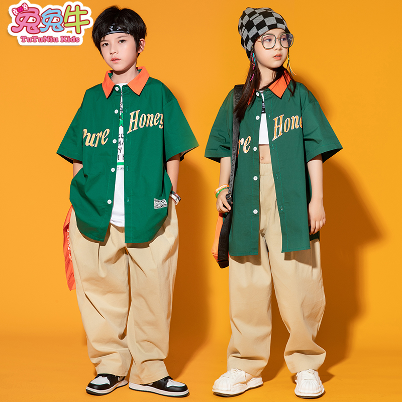 Children's hip-hop trendy clothing suits boys catwalk hip-hop fried street children's clothing girls jazz dance children's hip-hop clothing